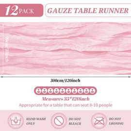 12 Pack Cheesecloth Table Runner 35 x 120 inch Long Boho Cheese Cloth Gauze Table Runners Semi Sheer Table Runner for Wedding Decor, Bridal Shower, Birthday Party (Light Pink)