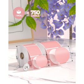MUNBYN 2 Inch Pink Circle Thermal Sticker Labels, Self-Adhesive Round Direct Thermal Labels for Logo Design, QR Code, 750 Sheets/1 Roll