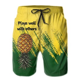 Heucapc Men's Swim Trunks Quick Dry Swimming Trunks Upside Down Pineapple Beach Shorts with Mesh Lining and Pockets, Pineapple, Large