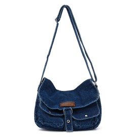 Syrads Denim Shoulder Bag Casual Style Lightweight Retro Travel Shopper Crossbody Handbag,Dark Blue