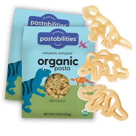 Pastabilities Organic Pasta for Kids - Dinosaur Pasta - Fun Shapes Bite-size, Family Size – Serves 4 Non-GMO Natural Wheat Pasta, All-Natural, Kosher Certified, Made in the USA, (2 Pack,11 Oz)