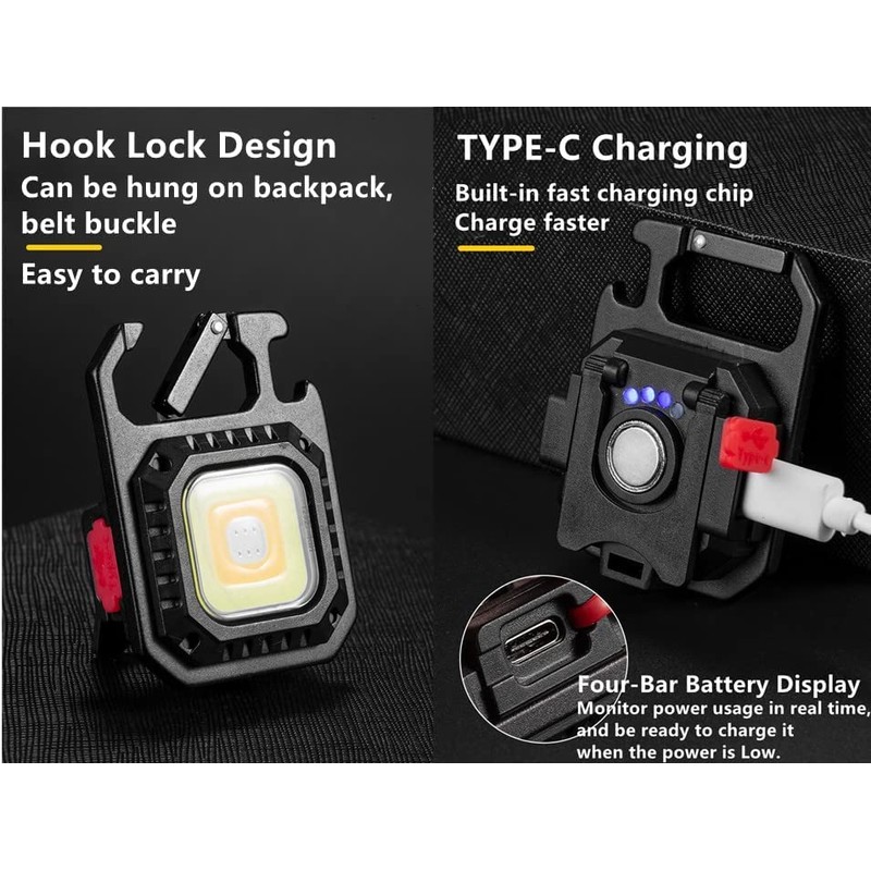 Portable COB Led Flashlight with Practical Carabiner, Bottle Opener, Cold