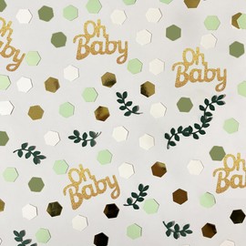 RabbFit Pack of 100 oh Baby Confetti Shower Gold Green Table Decoration for Baby Shower Green Scatter Decoration Oh Baby Woman Man Glitter Confetti Table Decoration Sage Table Decoration Green