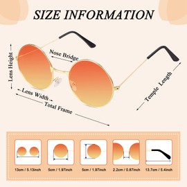 3 Pairs Round Hippie Sunglasses, Hippie Costume Glasses, Retro Party Glasses, Costume Accessories for Carnival Party, Photo Props, Women and Men, Black, blue, pink