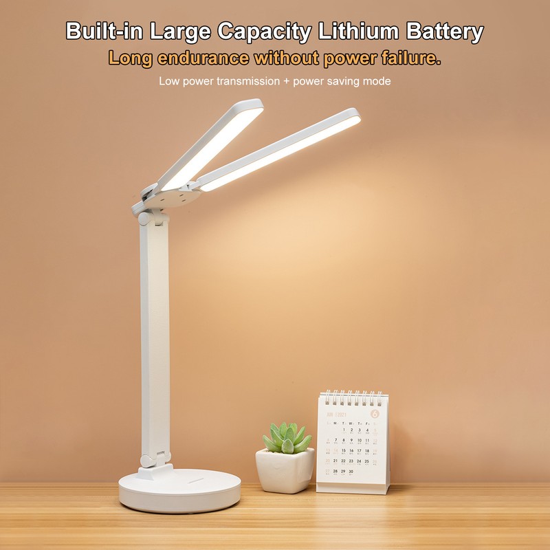 LED Desk Lamp Double Head Folding Brightness Adjustable Eye Caring
