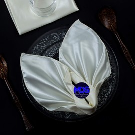 MDS - Juego de 25 servilletas de satén cuadradas de 12 x 12 pulgadas, pañuelo liso para bodas, baby shower, cumpleaños, fiesta, hogar, banquetes, decoración de mesa de comedor, color marfil