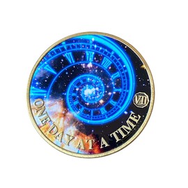 7 Year Time Spiral Universe One Day at A Time Medallion Serenity Prayer Back