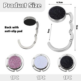 LunarCharm 3 Pack Foldable Bag Hooks for Table, Foldable Hooks for Women Handbags for Desk, Glitter Table Bag Holder for Women Bags