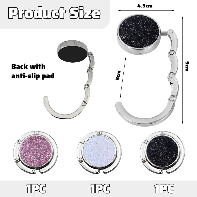 LunarCharm 3 Pack Foldable Bag Hooks for Table, Foldable Hooks
