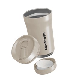 AeroPress Travel Coffee Tumbler, Stainless Steel Coffee Tumbler with Double-Wall Insulation, Splash-Resistant Lid, Built-In Filter Storage, Cup Holder Friendly for Hot or Cold Drinks, 16 oz, Cream