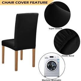 Kaket Dining Chair Covers for Dining Room Set of 4, Stretch High Back Chair Slipcovers Removable Washable, Dining Chair Protective Cover Chair Decoration Cover for Home Hotel Dining Room (Black)