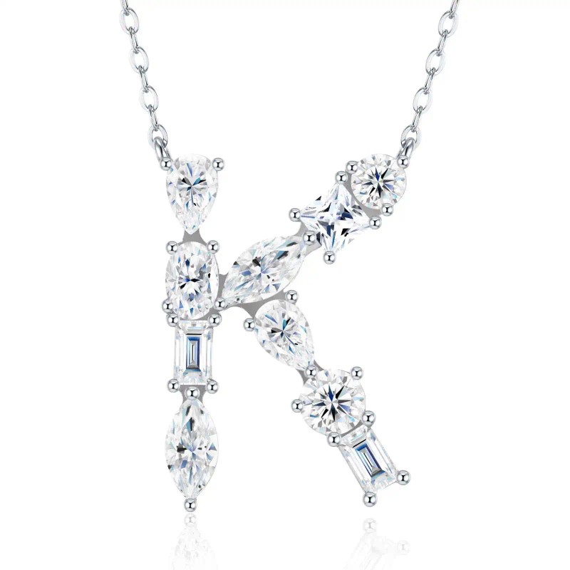 Pass Diamond Tester Letter I Multi Cut VVS Moissanite Necklace