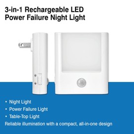 4-Pack 3-in-1 Emergency Night Light for Power Failure,plug into wall,LED with Motion Sensor,Auto-On During Outages,Survival kit,Hurricane preparedness,For Home, Hallways,Stairways,Bathrooms & Bedrooms