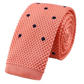 Men's Coral Blush Pink Jacquard Silk Tie Black Dot Working Elegant Nice Neckties