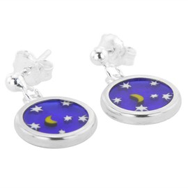GlassOfVenice Murano Glass Silver-Framed Millefiori Earrings "Moon and Stars"