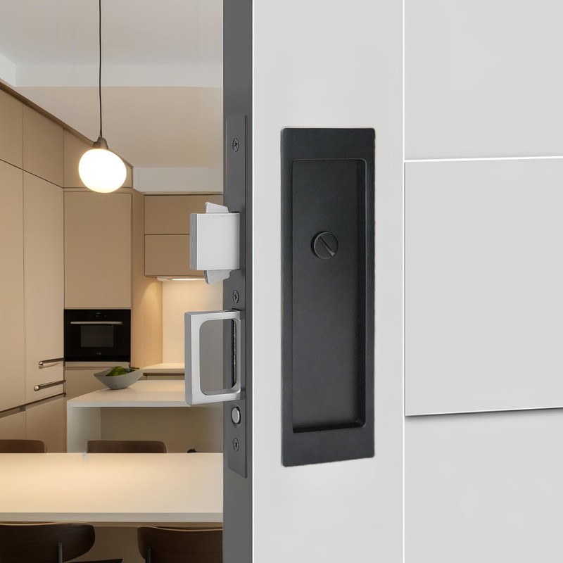 Hoconnie Pocket Door Privacy Lock,Recessed Handle Latch,Invisible Finger Flush Pulls