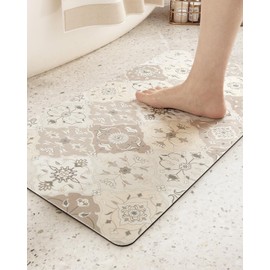 Color&Geometry Boho Bathroom Rugs Absorbent Quick Dry, 17"x30" Thin Bath Rugs Non Slip Washable, Aesthetic Bath Mats for Bathroom Floor Outside Shower Bathtub Sink, Brown