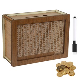 Children's Wooden Money Box 7.87 x 5.71 x 2.6 inches, Money Box with Counter, Easy to Assemble, with Eraser Pen, Vintage Wood MDF, for Birthday Money Gift (5000 Euro)