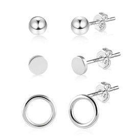 ALEXCRAFT 3/4 Pairs Silver 925 Earrings for Women, Hypoallergenic 14 Carat Gold-Plated Small Stud Earrings Silver 925 Hoop Earrings Cubic Zirconia Earrings Stackable Sleeping Cartilage Earrings Set