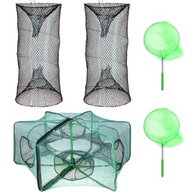 5PCS Fishing Bait Trap Minnow Trap Foldable Fishing Trap Cylindrical Hexagon Crawfish Fishing Net Trap Portable Folded Fishing Accessories