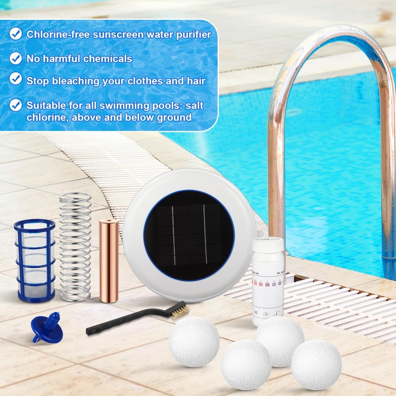 Qualirey 1 Set Solar Pool Ionizer Floating Water Cleaner and