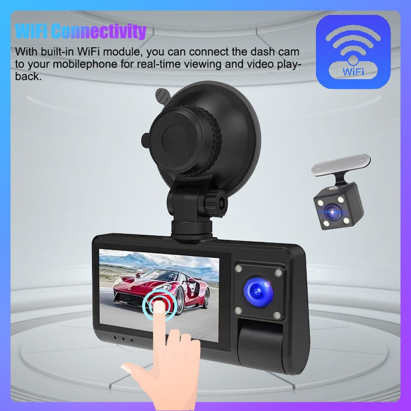 3 Cameras Dash Cam Touched Screen Clear Car Rearview Mirror