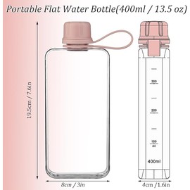 SZHENGSHAN 1Pc Slim Square Travel Water Bottle, Flat Drink Cup, Tritan Transparent, 400ml, Pink