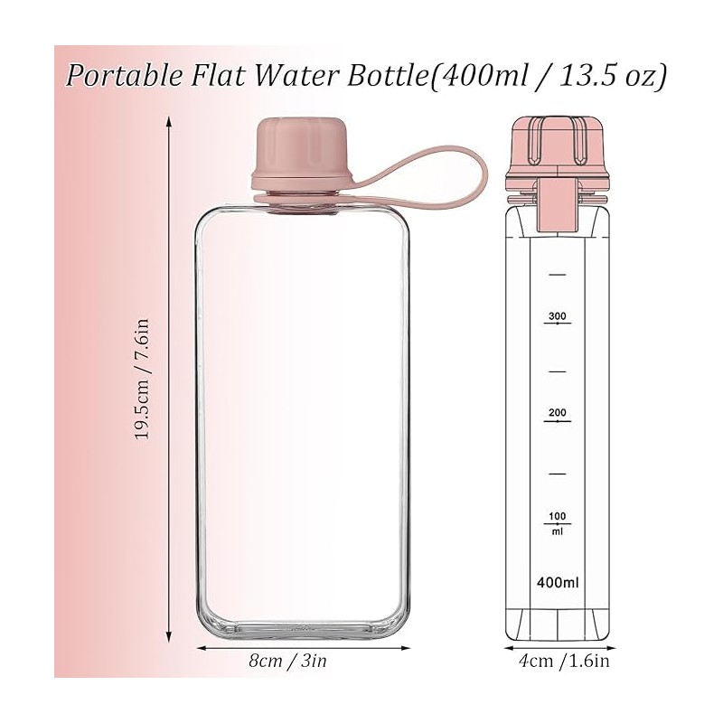 SZHENGSHAN 1Pc Slim Square Travel Water Bottle, Flat Drink Cup,