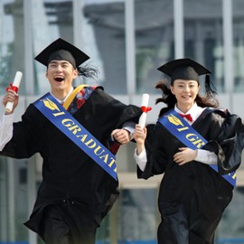 Husalsea Graduation Decoration - Unisex Graduation Hat and Bachelor Hat Set with Hot Embossing Blue Gold Shoulder Strap, Ideal Bachelor Gift and Master Degree Gift, Perfect for Bachelor Decoration