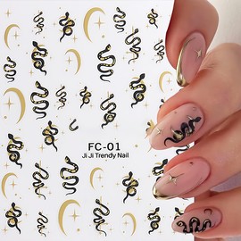 Star Moon Snake Nail Art Stickers 3D Self-Adhesive Star Moon Snake Nail Decals Cute Snake Nail Art Stickers Snake Stickers Acrylic Nail Decoration Supplies for Women Girls DIY Manicure Charms