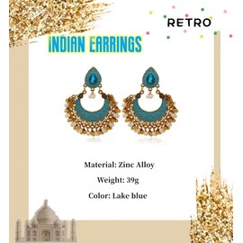 GAUEIOUR Indian Earrings,Indian Fashion Souvenir Earrings, Indian National Personality Jewelry Earrings, Female Exaggerated Antique Earrings Accessories, Indian Jewelry (Lake Blue)