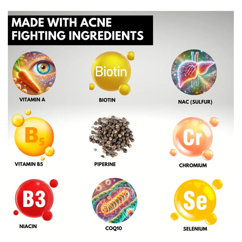 Acnetame Vitaminas Antiacné Tabletas Biotina Zinc Selenio Glutens Free