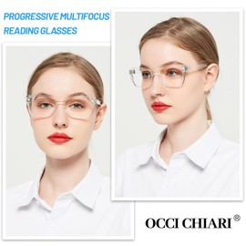 OCCI CHIARI Progressive Multifocus Reading Glasses 3.0 Womens Fashion Oversized No Line Blue Light Blocking Readers 1.0 1.5 2.0 2.5 3.0 3.5（Clear,3.0）
