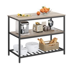 VASAGLE Kitchen Island with 3 Shelves, 47.2 Inches Width Kitchen Shelf with Large Worktop, Stable Steel Structure, Industrial, Easy to Assemble, Greige and Black UKKI001B02