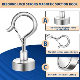 OXTXO Magnetic Hooks with Snap,26.5 lb+ Strong Magnets,Heavy Duty Q-Hooks for Cars,Cruise,Garage Doors,BBQ Grill,Refrigerators