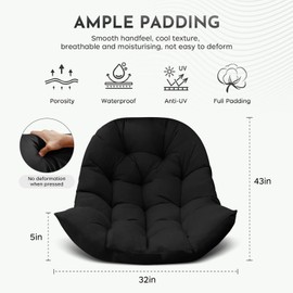 Moutosne Egg Chair Cushions for Outdoor Furniture, Waterproof Egg Chair Cushion Replacement for Hanging Chairs, U-Shape Swing Chair Cuhsion 32x43 Inches (Black)