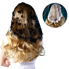 Pañuelo de encaje étnico con flores para mujer, bufanda de pelo para boda, pañuelos, diadema, turbantes, velo de iglesia