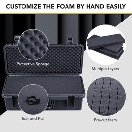 Lykus HC-5031 Waterproof Hard Case with Customizable Foam Insert, Interior Size 20.67x8.15x6.69 in, Suitable for long slim items