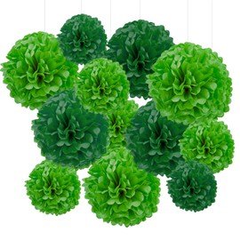 GAKA FAVOR Set of 12 Tissue Paper Pompoms, Green and Dark Green Tissue Hanging Decoration Paper Pompoms Decoration for Wedding, Christening, Birthday, Communion, National Holiday Party Decoration