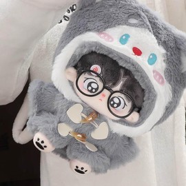 niannyyhouse 20cm Plush Doll Clothes Cat Coat Hoodie Pants Glasses 8in Doll Accessories (Gray)