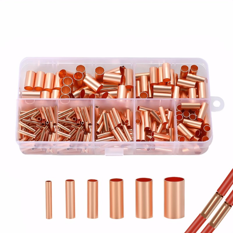 250pcs Wire Terminal connectors 7Size Electrical Butt Connector Copper Tube
