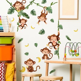 Purekay Wall Sticker Jungle Animals Vines Monkeys Wall Sticker Tree Branch Animals Wall Sticker Baby Room Nursery Bedroom Wall Decoration