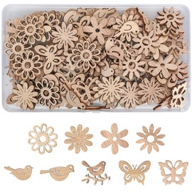 110 Pcs Wooden Shapes for Crafting, Wooden Craft Shapes, Wooden Flowers Butterfly Birds Embellishments for Crafting, Unfinished Wooden Crafts Slices for DIY Craft Card Making Ornaments Decorations