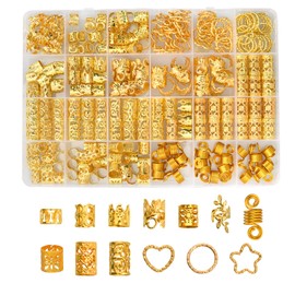 260 Pieces Gold Hair Accessories for Dreadlocks, Hair Accessories in 14 Styles, Exquisite Hair Beads for Cliping, Golden Hair Accessory for Various Hairstyles