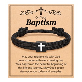 UNGENT THEM Baptism Gifts for Boys Men Adults Catholic Christening Baptism Decorations Favors Bracelet Religious Christian Easter Gifts for Teens Boys Cross Bracelet