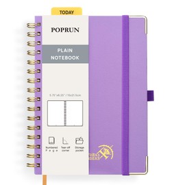 POPRUN Spiral Bullet Blank Journal Notebook, [A5 Size] - 120 Gsm Thick Paper, 141 Numbered Pages, Wirebound Notepad for Sketch Men & Women with Pocket, Index Tabs, 8 Perforated Sheets, Violet