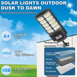 Vzyhik New 6500W Solar Street Lights Outdoor Waterproof - Commercial Outdoor Solar Light, 200pcs High Brightness LEDs, Solar Parking Lot Lights Dusk to Dawn for Yard Garden with Motion Sensor - 2 Pack