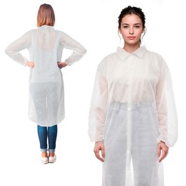 AMZ Supply White Disposable Lab Coats for Adults, 3X-Large. Pack of 50 Medical PPE Disposable Clothing. Polypropylene 40 GSM Knee Length Lab Coat with Elastic Wrists, Hook & Loop Fastener, No Pockets