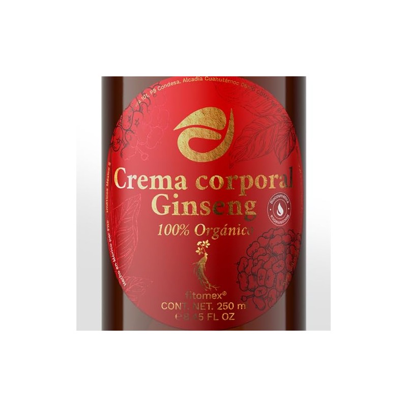 Crema Corporal de Ginseng Orgánico, Loción Hidratante Natural, 370 ml