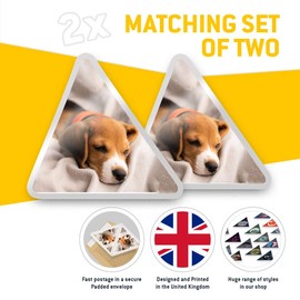2 x Triangle Stickers 10 cm - Cute Beagle Puppy Sleeping Dog Fun Decals for Laptops,Tablets,Luggage,Scrap Booking,Fridges #21411